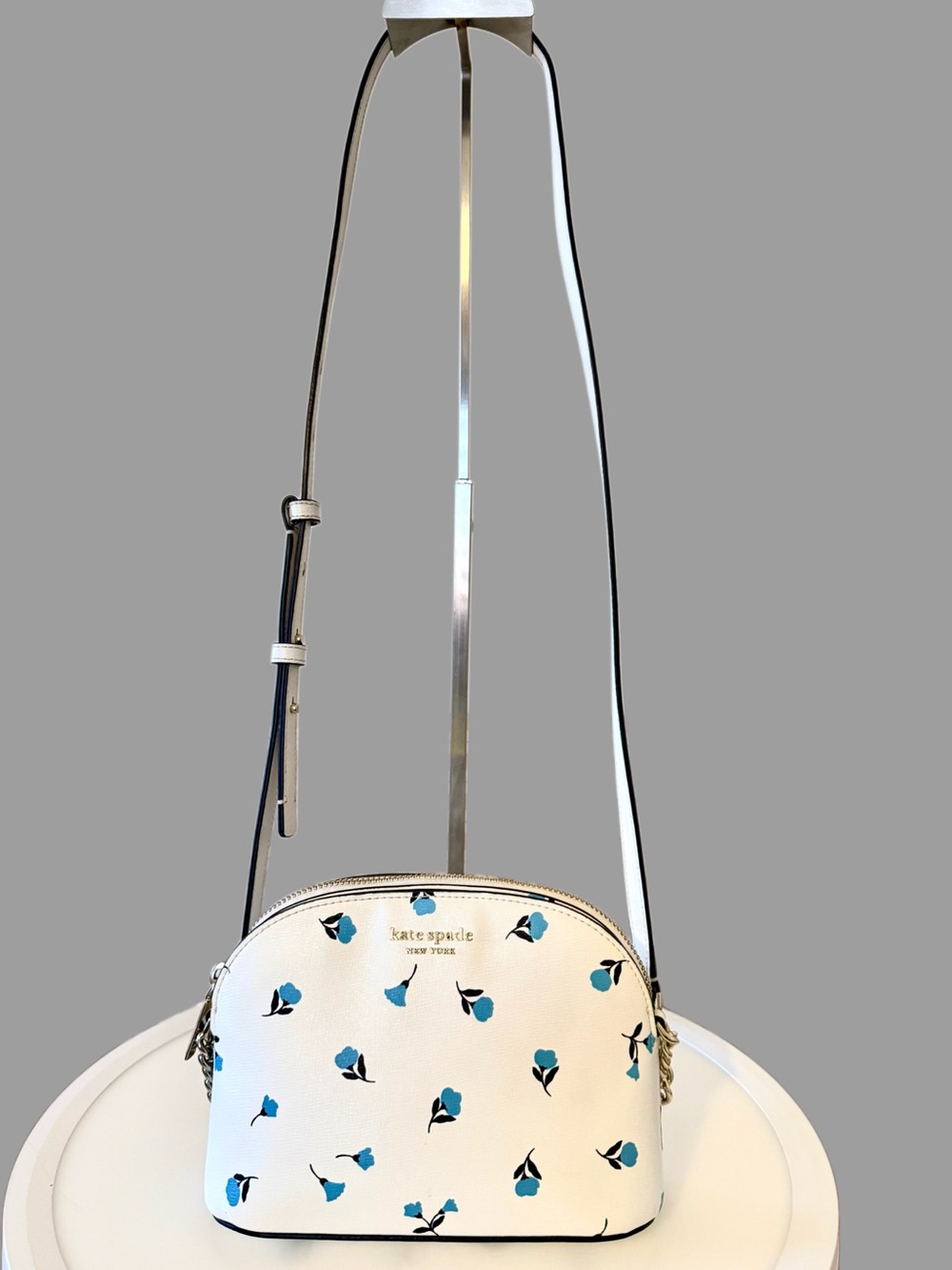 Kate Spade Spencer Dainty Bloom Small Dome Bag Chain Crossbody White Blue Floral - Picture 3 of 17
